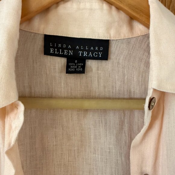 Linda Allard Ellen Tracy Button Up Shirt Women’s Size 6 Peach Top 100% Linen - Picture 2 of 5